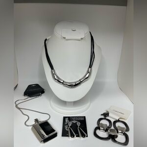 New Fashion Jewelry: Silver Tone with Black. Necklaces, Bracelet, Earrings